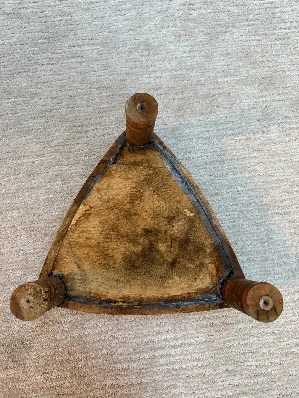 Indian Hand-Carved Wooden Triangular Chakki Table Stand